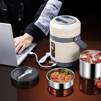 Портативные ланч-боксы с электрическим подогревом USB объемом 1,6 / 2 л, контейнер для подогрева еды из нержавеющей стали, термос для горячей еды для офиса, школы, Бенто