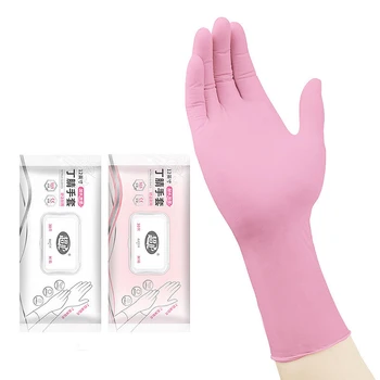 Прочные перчатки, Толстые перчатки для мытья посуды, одноразовые 12-дюймовые Нитриловые перчатки розового цвета, резиновые перчатки для длительной уборки кухни