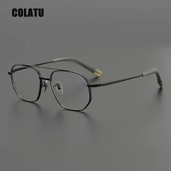 Ретро оправа для очков для мужчин из чистого титана, простые повседневные двухлучевые оптические очки для чтения при близорукости, женские персонализированные очки
