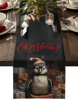 Рождественская картина маслом, Подарочная настольная дорожка в виде Пингвина, Рождественский Декор обеденного стола, Льняные скатерти, свадебный декор, скатерть