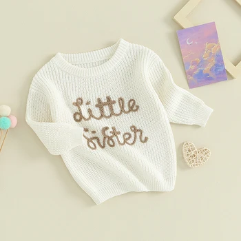 Рождественские свитера для маленьких девочек, Милый вязаный пуловер с длинным рукавом и буквенной вышивкой, топы для младенцев