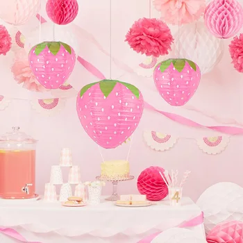 Розовый фонарь в форме клубники для детских праздников, ручной бумажный фонарь, сделай САМ, детский сад, Милая подвеска для вечеринки в честь Дня рождения