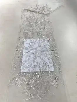 Роскошная Африканская кружевная ткань с тяжелым бисером 2023, Высококачественная тюлевая ткань с нигерийскими блестками 5 ярдов, материал для свадьбы ZX130