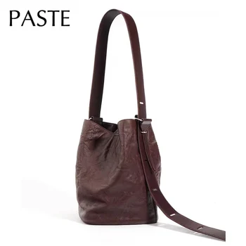 Роскошная сумка-тоут в нишевом стиле с напуском, женская сумка из натуральной мятой воловьей кожи, зимняя сумка на одно плечо