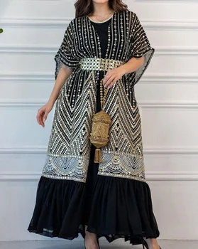 Роскошное платье Макси Абайя с принтом, комплект из 2 предметов, Элегантное Кимоно с рукавом 