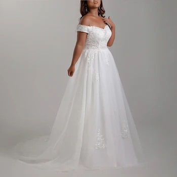 роскошное свадебное платье с элегантным вырезом лодочкой, кружевные цветочные аппликации, свадебные платья, свадебное платье невесты vestido novia robe de mariee
