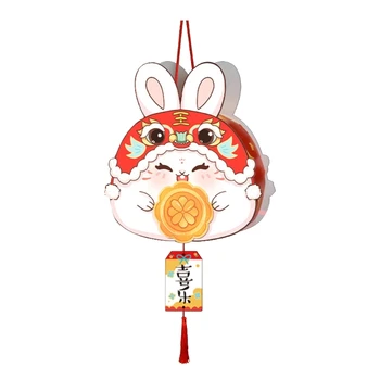 Ручной Кроличий Фонарь с Подсветкой DIY Blossom Flower Благоприятный Лунный Свет для Фестиваля Середины Осени Lucky Bunny E65B