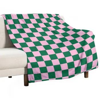 Сахарная вата розового и кадмиево-зеленого цвета, покрывало в шахматном порядке, покрывало для дивана, ретро-одеяла