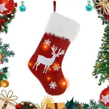 Светодиодные Рождественские чулки, эластичные подарочные чулки с подсветкой, толстые рождественские носки, Милый рождественский декор, светодиодный чулок с Санта-Клаусом