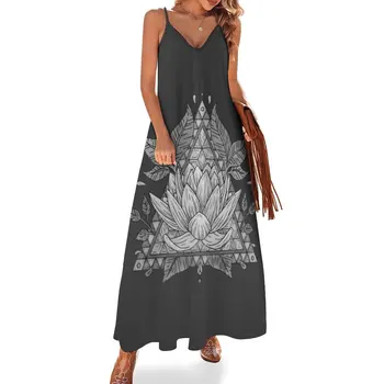 Серое платье без рукавов с геометрическим рисунком в виде цветка Лотоса платья для женщин 2023 Длинное платье