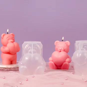Силиконовые формы для свечей Hug Love Bears, сделанные своими руками из ароматизированного гипса, форма для сидящего медведя, изделия ручной работы, подарок для украшения дома