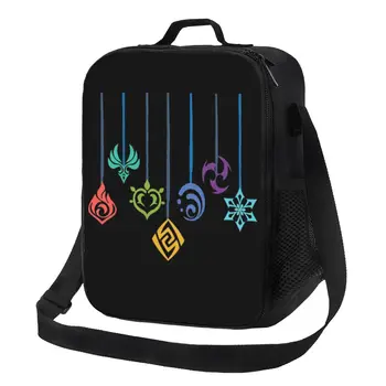 Символ Genshin Impact Elements Изолированная сумка для ланча для женщин с термоохлаждением из аниме-игры, сумка для ланча, офис, пикник, путешествия