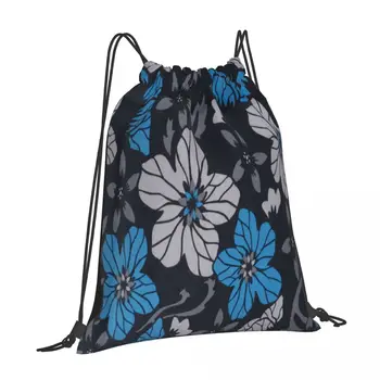 Сине-белый цветочный походный рюкзак для велоспорта, мужской и женский спортивный рюкзак на шнурке, студенческая сумка