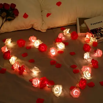Сказочная светодиодная гирлянда из цветов розы с батарейным питанием/USB, гирлянда на день Святого Валентина, свадебная гирлянда-гирлянда для декора комнаты для Рождественской вечеринки