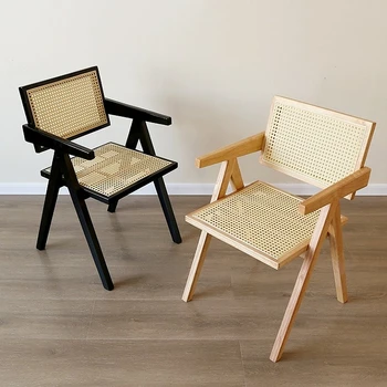 Скандинавский ротанговый диван, кресло для отдыха на балконе, Современное минималистичное кресло с откидной спинкой, Кресло для отдыха в гостиной из ясеня С подлокотниками