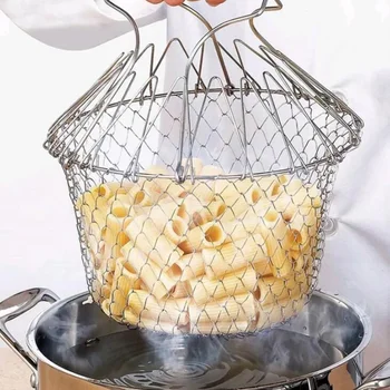 Складная Корзина шеф-повара для ополаскивания паром и жарки Magic Basket Сетчатая Корзина С Сетчатым фильтром Для кухни, инструмент для приготовления пищи