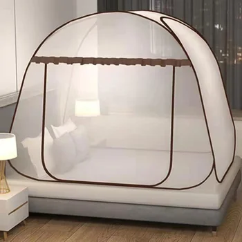 Складная москитная сетка бесплатная установка с кронштейном для двуспальной кровати, противомоскитная занавеска для кровати, семейная спальня, волшебная москитная сетка