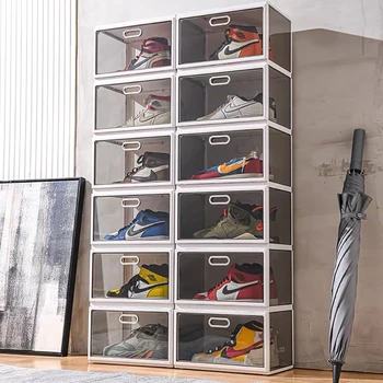Складной пылезащитный чехол для обуви, Штабелируемый Комбинированный шкаф, 6-этажный Складной ящик для хранения, Прозрачные коробки для обуви, стеллажи-органайзеры