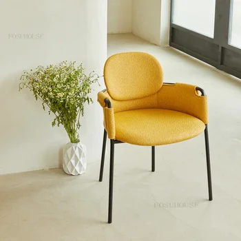 Современный простой обеденный стул из ткани, кресло для чтения в гостиной, металлическая конструкция, стулья для переодевания из полиэстеровой ткани для гостиной