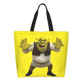 Сумка для покупок из бакалейных товаров Shrek Smile, холщовая сумка для покупок с принтом Kawaii, сумка через плечо, большая вместительная Моющаяся сумка