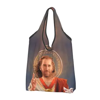 Сумки для покупок с принтом Святого Николая в клетку с кавайным принтом, портативная сумка для покупок через плечо, забавная сумка-мем
