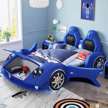 Товар можно настроить.Косоглазая детская кровать, спортивная машина для мальчика, креативная кожаная кровать, многофункциональная автомобильная детская кровать