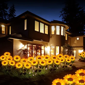 Трехголовочные солнечные Имитирующие Подсолнух Цветочные фонари Наружные садовые фонари Светодиодные ландшафтные фонари для газона