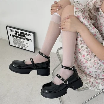 Туфли Мэри Джейн в стиле ретро 2023, осенние туфли на платформе с заклепками и пряжкой в виде сердца, женские японские маленькие кожаные туфли JK Zapatos De Mujer