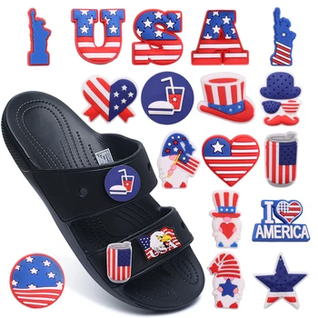 Флаг США Шляпа в форме сердца Freedom, обувь из крокодиловой кожи, подвески, украшения для сабо, сандалий, браслетов, аксессуаров для женщин, мужчин, подарков для вечеринок