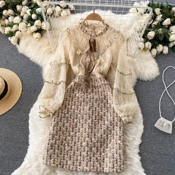 Французское ретро-шикарное платье с темпераментом светской львицы, расшитое бисером, модная женская одежда 2023 года
