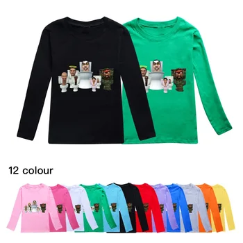 Хлопковая футболка Для мальчиков, Осенний детский костюм Унисекс, спортивные повседневные футболки с рисунком Skibidi Toilet Man, Модный базовый пуловер, рубашка