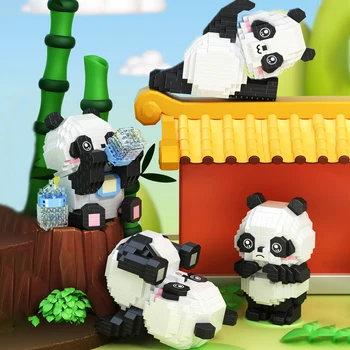 Цветок панды, Китайский строительный блок из микрочастиц, украшение, Сборка пазлов, Детские игрушки, подарок для мальчиков и девочек На день рождения для друзей