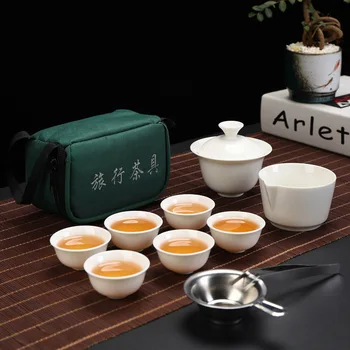 Чашки Чайный Сервиз Кружка Tea Fu Of Teapot Дорожный Портативный Сервиз Для Чайных Чашек Китайская Церемония Чайный Фарфор Gaiwan Set Керамический Кунг