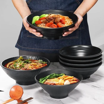 Черная меламиновая миска для лапши, имитация фарфора, Увеличенные миски для рамена, миска для супа в японском стиле, миска для глазированного супа, Кухонный инструмент для ресторана