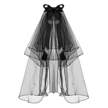 Черная свадебная фата, черная свадебная жемчужная фата с бантом, женские дышащие украшения для волос, реквизит для фотосъемки для девочек