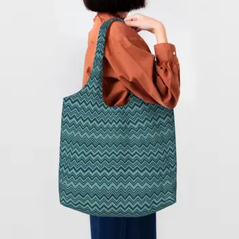 Шевроны, зеленые холщовые сумки для покупок с зигзагообразным рисунком, женские сумки для покупок большой емкости, богемные современные геометрические сумки-тоут для покупок