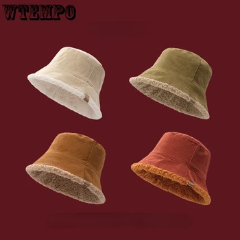 Широкополая шляпа Плюшевая реверсивная Корейская Солнцезащитная шляпа Осенне-зимняя теплая шапка для взрослых в простом стиле Прямая поставка